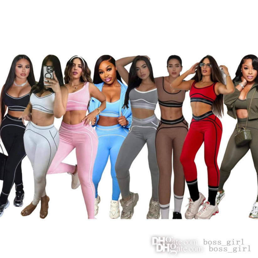 Women Tracksuits Two Pieces Set New Fashion Gathering Sports Tank Top High Waist Hip Lifting Abdominal Compression Fitness Set 22 Styles