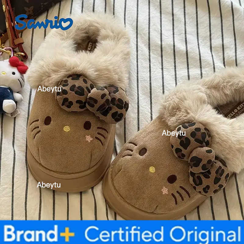 Sanrio Cartoon Hello Kitty Cotton Slippers Women Autumn Winter Anti Slip Wear-Resistant Cute Warm Plush Eva Slippers Outdoor Home Gifts H251230