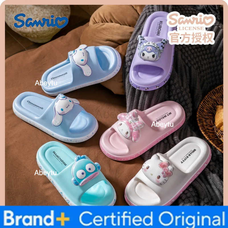 Sanrio Kawaii Hangyodon Kuromi My Melody Kitty Anime Soft Summer Slippers Girl Boy Cartoon Thick Sole Indoor Shower Sandals Beach Shoes H251230