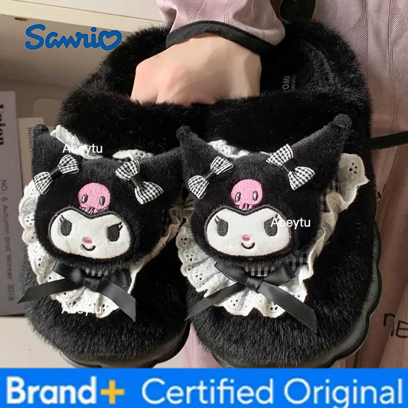 Sanrio Kawaii Kuromi Cotton Slippers Cartoon Female Kawaii Indoor Anti-Slip Shoes Winter Thicken Warm Wear-Resistant Plush Slippers H251230