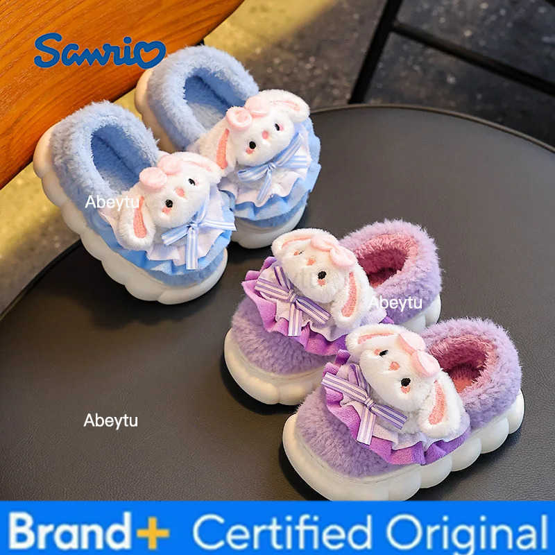Sanrio KidsSlippers Cartoon Fluffy Fashion Winter Shoes For Children Anti-slip Thick Bottom Home Slipper Warm Pink Blue Size 24-41 H251230