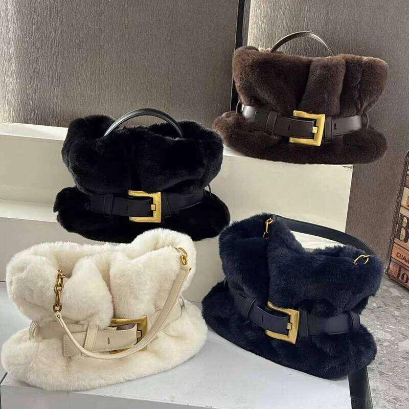 Brand Designer Plush Tote Retro Classic Fashion Shoulder Winter Elegant Belt Buckle Underarm Bag Women's Wallet