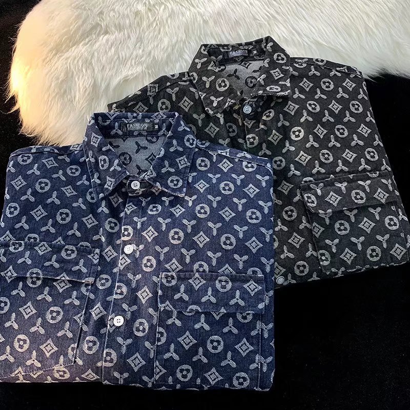 2026 summer new arrival casual men's print short sleeved shirt fashionable loose versatile simple top black blue free shipping