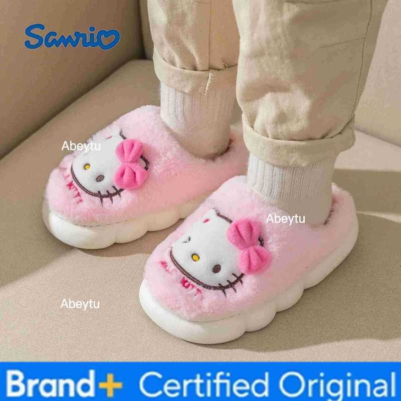 Sanrio Kawaii Hello Kitty Slippers Non-Slip Warm Cute Cartoon Anime Home Autumn and Winter Girls Plush Slipper Plush Gifts H251230