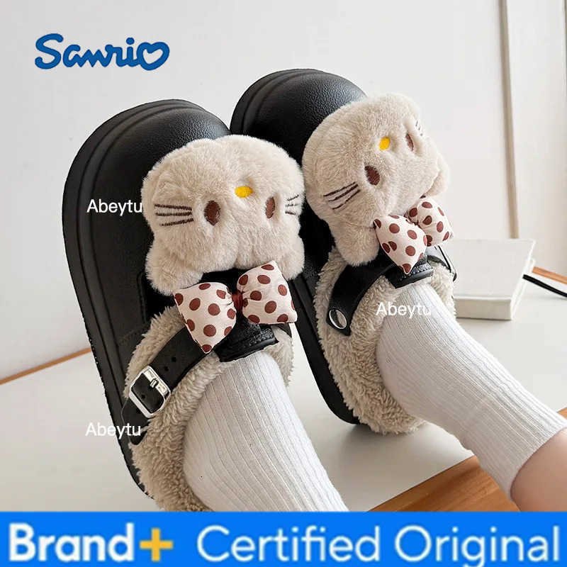 Sanrio Autumn Winter Hello Kitty Slippers For Women Plush Kawaii Cute Home Warm Cotton Slippers Cartoon Home Indoor Shoes Gifts H251230