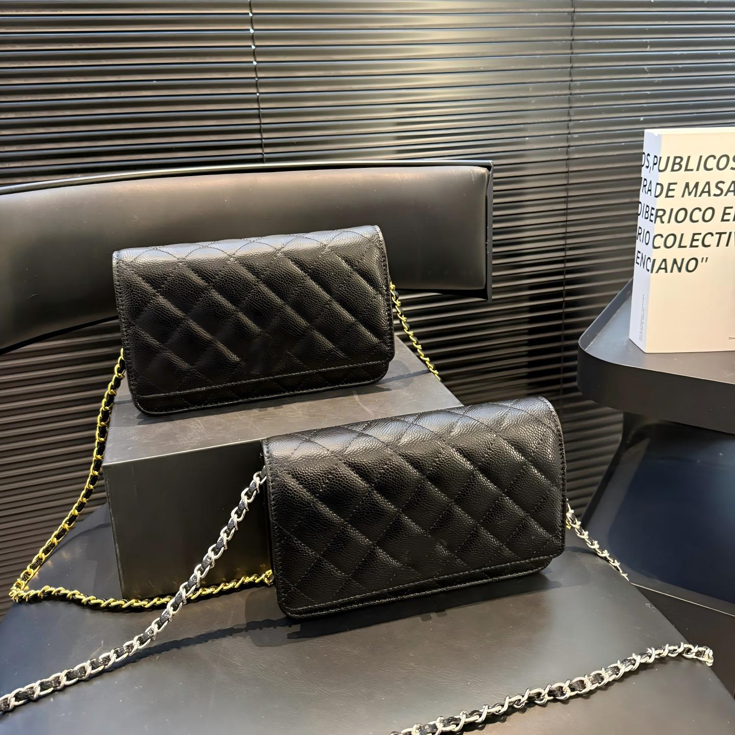 Designer Bag WOC Caviar Chain Wallet Double CC Genuine Leather Purse Holds your phone Lipstick and Everyday Essentials by Hand or Crossbody