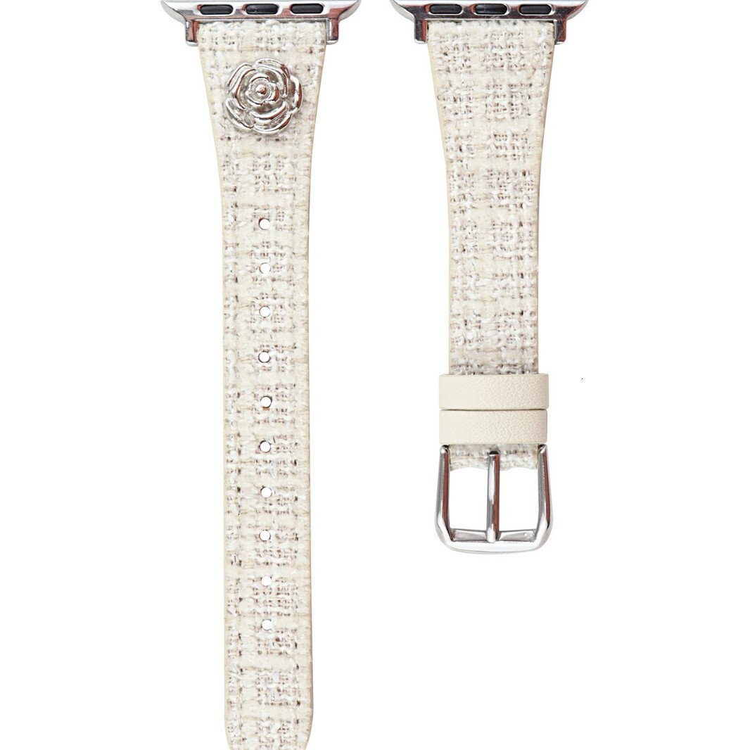 Chanel Style Camellia Leather Strap Compatible with Apple iWatch Series 11 10/9/8/7