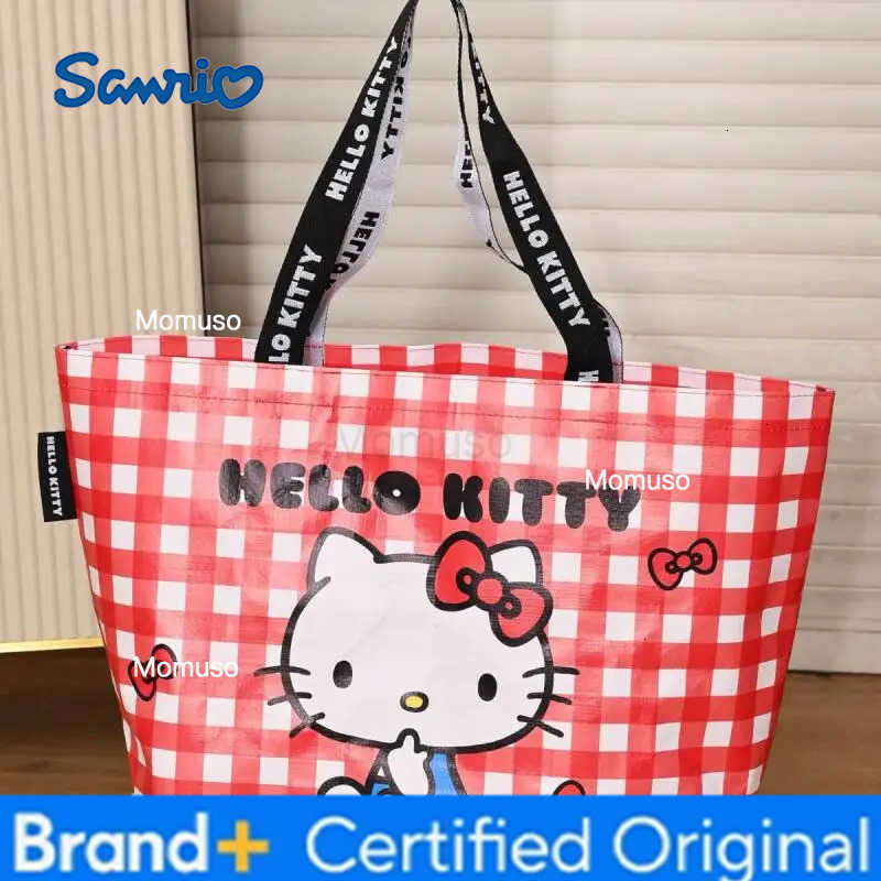Sanrio Hello Kitty Family Series Woven Shopping Bags Folding Portable Shopping Bag Cartoon Anime Peripheral Shoulder Bag Gift for Girls H251230