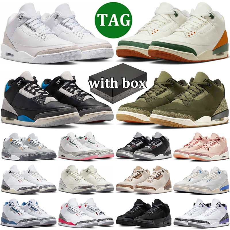 with box designer 3 basketball shoes men women 3s sneakers pure money black cat fire red navy blue durable mens womens outdoor sports trainers