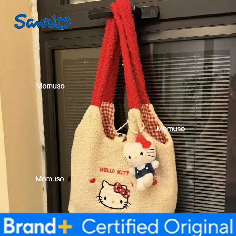 Sanrio 2026 New Cute Fashion Hello Kitty Sherpa Patchwork Large Capacity Womens Shoulder Bag Versatile Handbag For Daily Use H251230