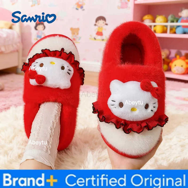 Sanrio Kids Slippers House Shoes Cartoon Kuromi With Heel Cover Winter Shoes For Girls Warm Anti-slip Pink Pruple Shoes Size 35-41 H2512301