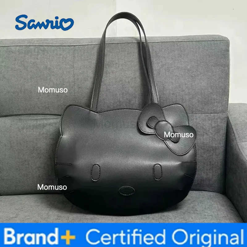 Sanrio Anime Hello Kittys Tote Bag Cartoon Simple Cute Face Girl Heart Black Cool Student Commuting PU Handbag Toy for Girl Gift H251230