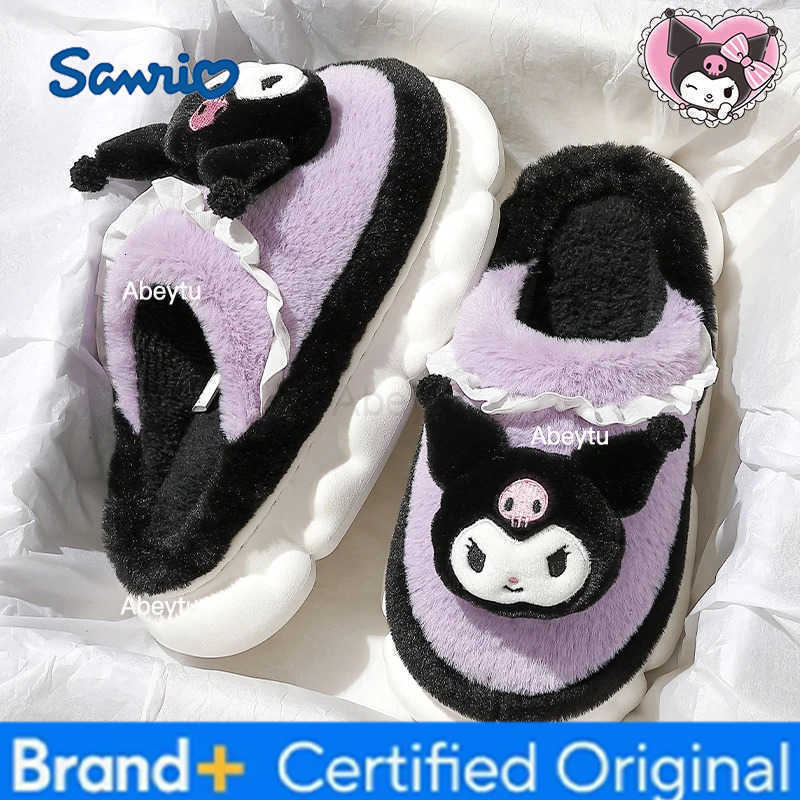 Sanrio Anime Plush Slippers My Melody Kuromi Women Hello Kitty Kawaii Female Cotton Shoes Flat Winter Keep Warm Cute Student Girl Sweet H251230