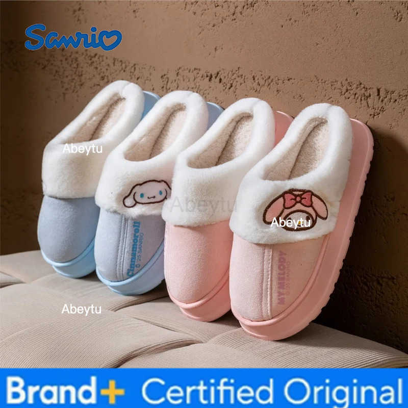 Sanrio Kids Slippers House Shoes Cinnamoroll Kuromi Winter Shoes For Children Warm Thick Bottom Anti-slip Pink Blue Shoes Size 38-41 H251230