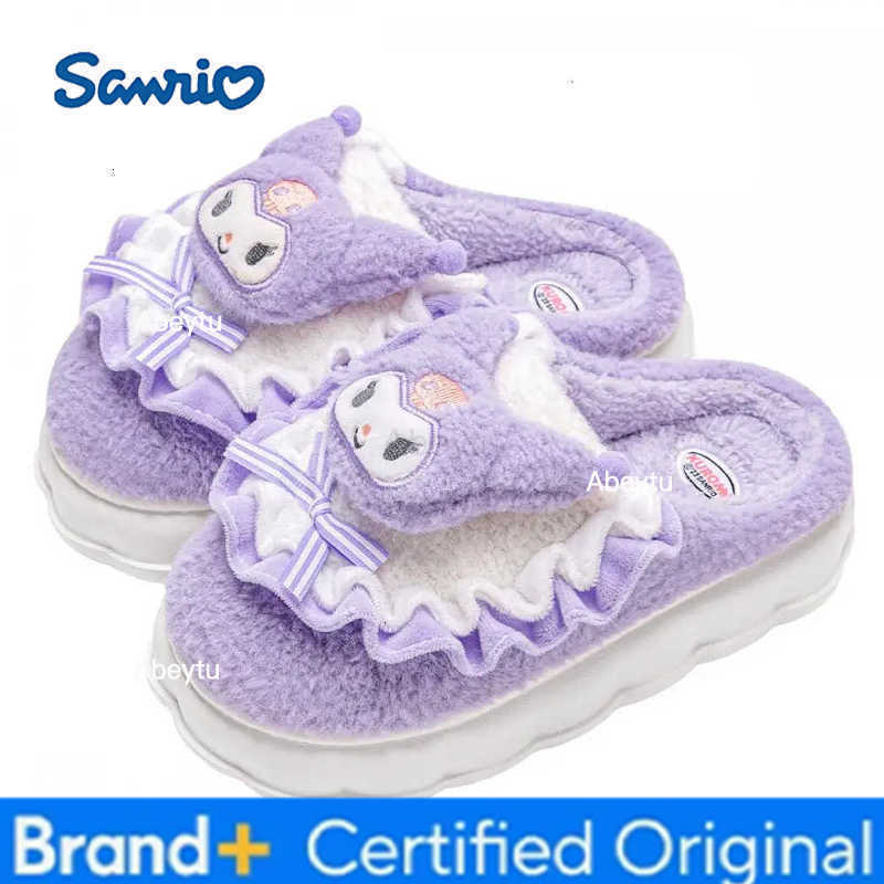 Sanrio My Melody Girls Plush Slippers Kuromi Winter Keep Warm Cotton Mop Kawaii Home Shoes Child Cartoon Leisure Cotton Shoes H251230