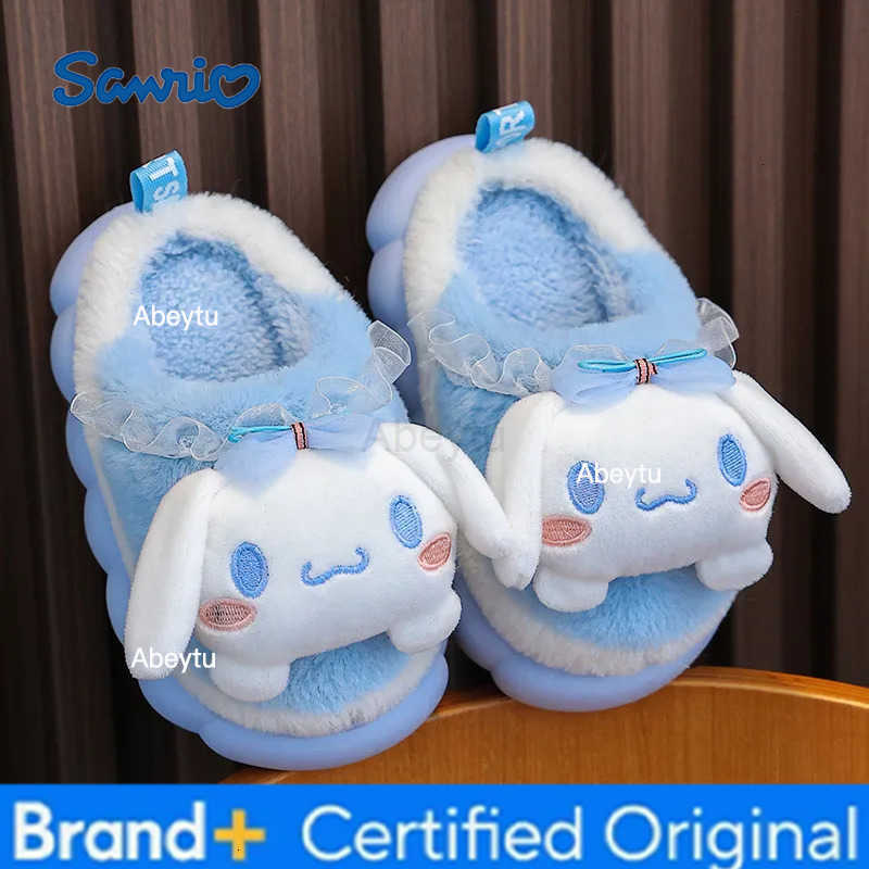 Sanrio Childrens Slipper for Girls Cute Cartoon Kuromi Toddler Home Cotton Shoes Winter Fashion Kids Causal Plush Slippers Soft Bottom H251230