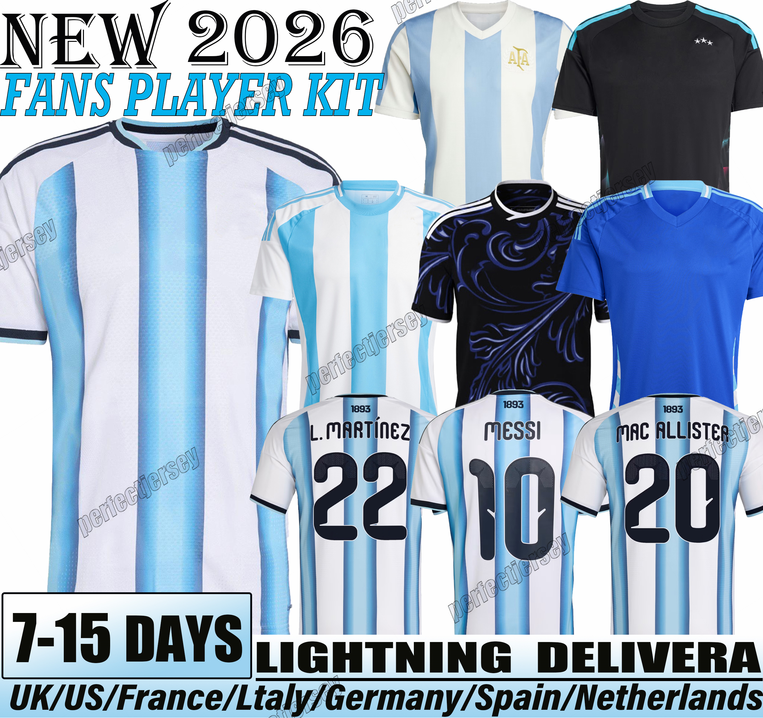 2026 Argentina MESSIS Soccer Jerseys MAC ALLISTER J.ALVAREZ Lautaro Martinez Fans Player SUAREZ Miami Fernandez Romero Nico Paz 26 27 Argentina Football Shirts