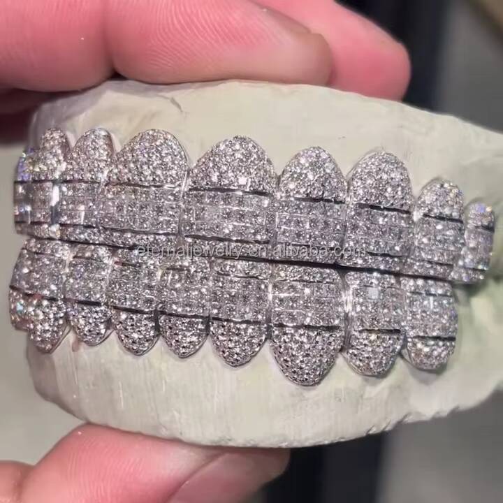 Flawless Princess Cut Invisible Setting Honeycomb Set Round Diamond Factory Custom S925 Silver Gold Moissanite Diamond Grillz - view 4