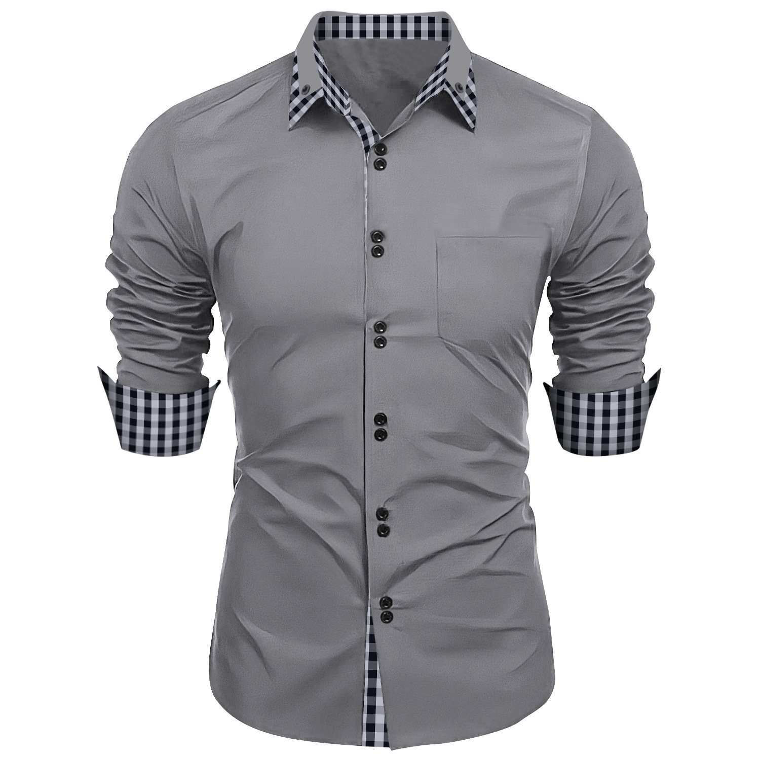 Luxury Brand Designer Clothes New Clothing Spring And Autumn Mens Fashion Plaid Color Block Business Slim Fit Casual Long Sleeve Shirt