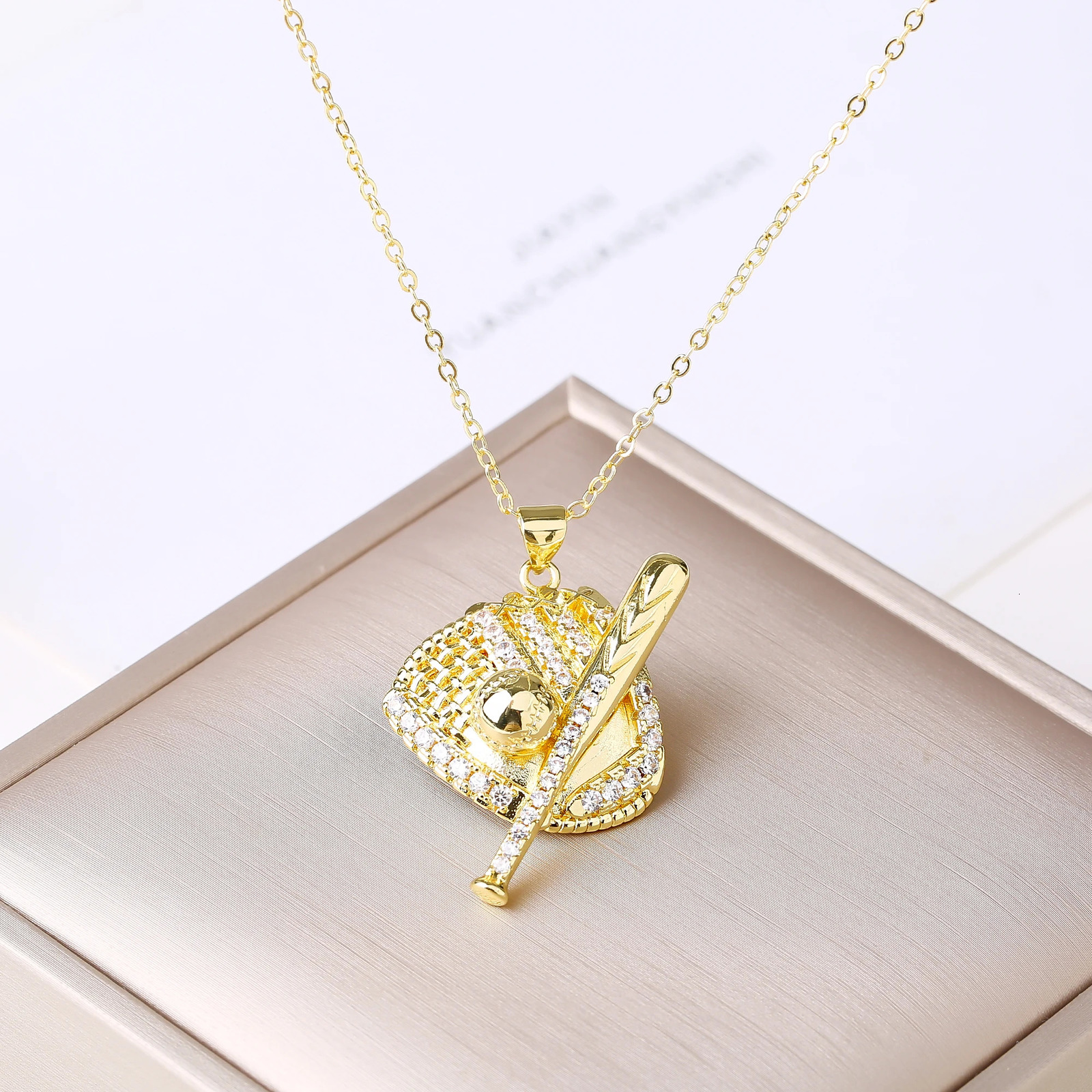 Fashion Baseball Tennis Racket Boxing Gloves Zircon Pendant Necklace for Men Women Sports Party Jewelry Birthday Gift 251230