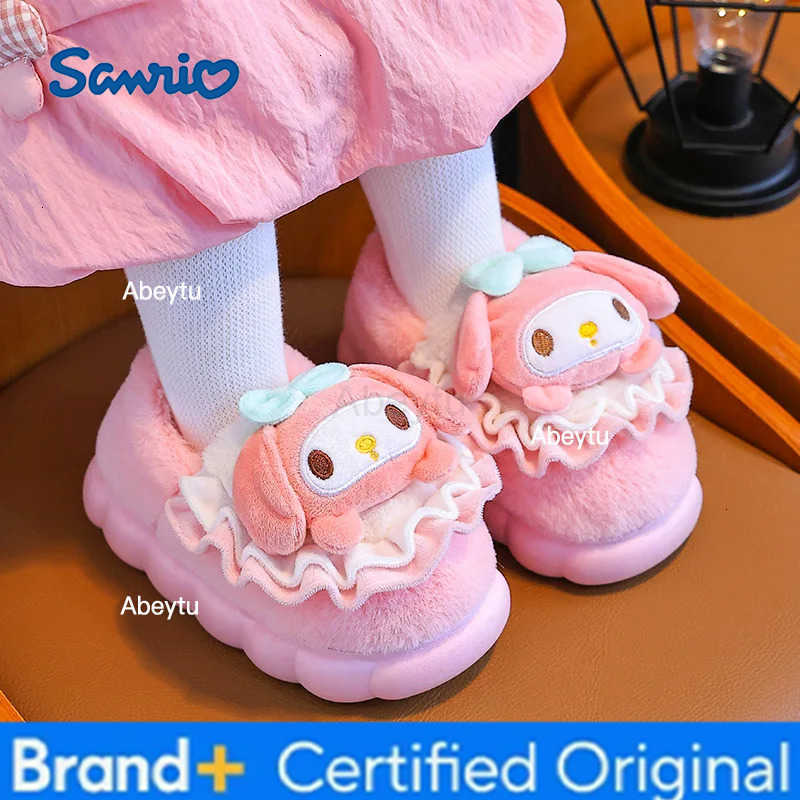 Sanrio Kids Slippers House Shoes Cartoon Cinnamoroll Winter Shoes For Girls Anti-slip Warm Thick Bottom Pink Pruple Shoes Size 24-41 H251230