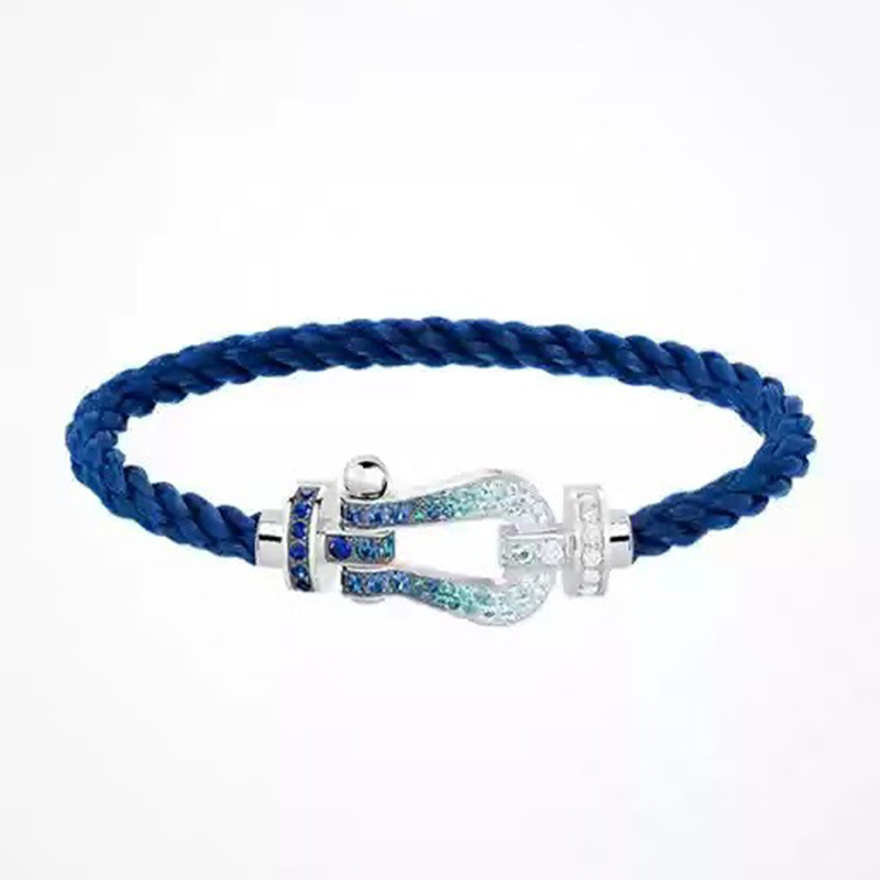 2025 Fashion Charm Fredd Luxury Crystal Gradient Blue Horseshoe Buckle Medium Size High Quality Nylon Rope Bracelet Z260313