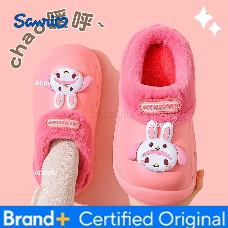 Sanrio Anime Hello Kitty Autumn/winter My Melody Cotton Slippers Cinnamoroll Cartoon Anti Slip Plush Slippers Kuromi Warm Slippers Gift H25123011