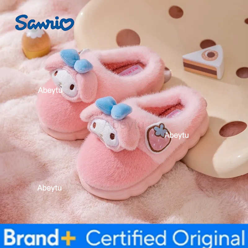 Sanrio Kids Slippers House Shoes Cartoon Cat Cotton Slippers Winter Shoes For Girls Anti-slip Warm Pink White Shoes Size 30-40 H251230