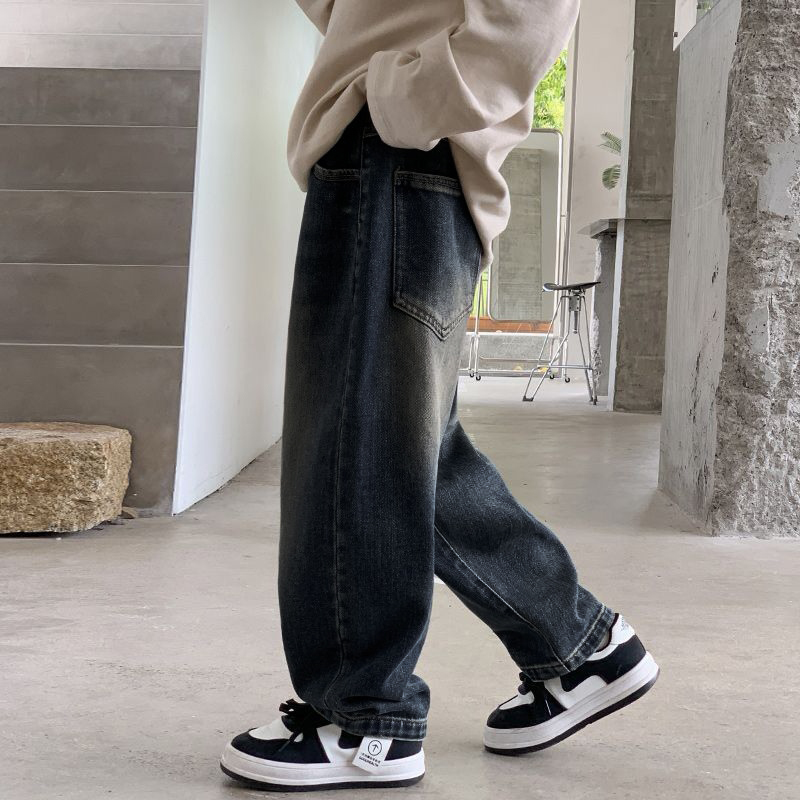 Boys' jeans for autumn and winter casual and versatile mid size children's new style rugged and handsome retro dark color trendy soft denim 