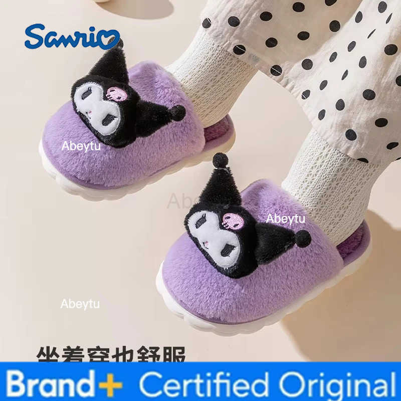 Sanrio Cute Kuromi Plush Slippers Winter Warm Kawaii Cinnamoroll Hello Kitty Anime Cartoon Thicken Home Slippers Gift New H251230