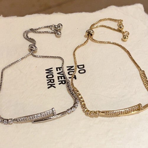 Luxury Brand Designer Jewelry Real Gold Plated Zircon Nail Geometric Adjustable Bracelet Simple High-End Sense Temperament Bracelet Commuting Versatil