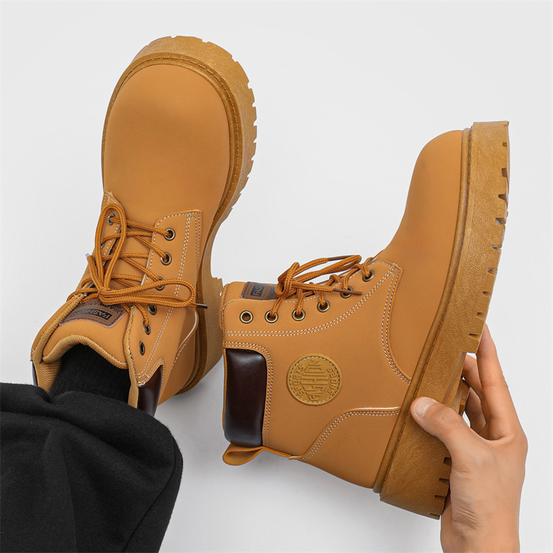Free Shipping Hot new Martin Boot for mens boots yellow black Fashionable and versatile retro thick soled height increasing board shoes motorcycle wor
