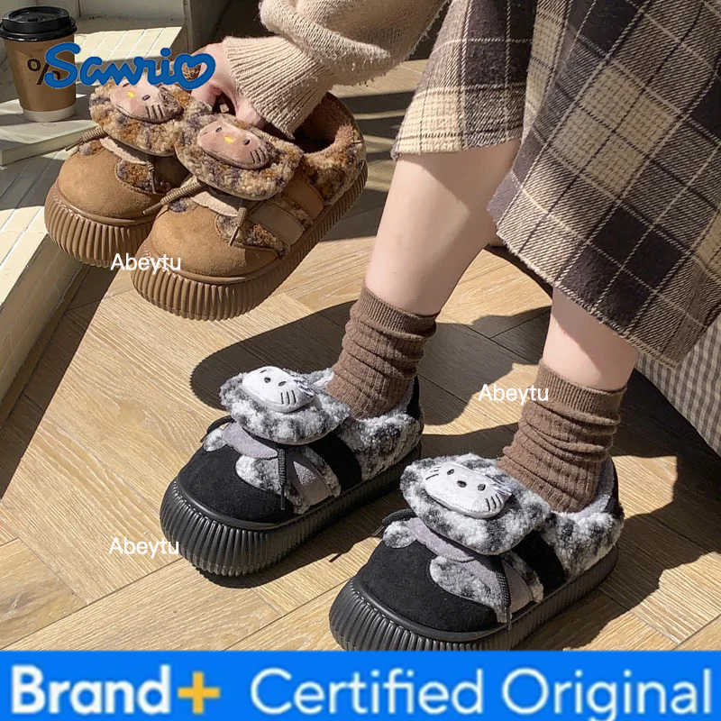 Sanrio Hello Kitty Anime Cartoon WomenS Sneakers Autumn Winter Warm Comfortable Casual Shoes Kawaii Girls Velvet Cotton Shoes Slippers H251230