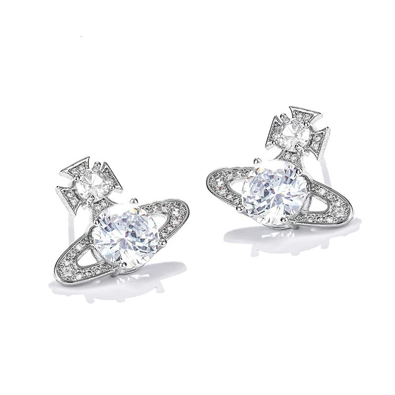 Luxury Brand Designer Jewelry Empress Dowager Style Saturn Zircon Earrings High-End Mosquito Coil Ear Clips Non-Pierced Women's Minimalist Earrin