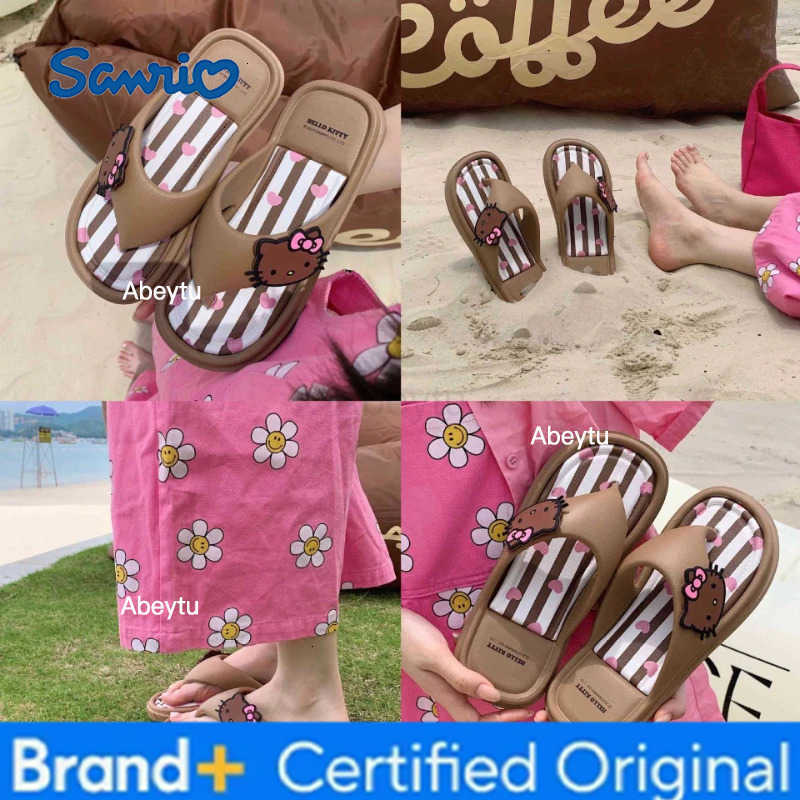 Sanrio Hello Kitty Flip Flop Girls Summer Outdoor Indoor Flat Sandals Kuromi My Melody Cartoon Beach Sandals Fashion Soft Sole H251230