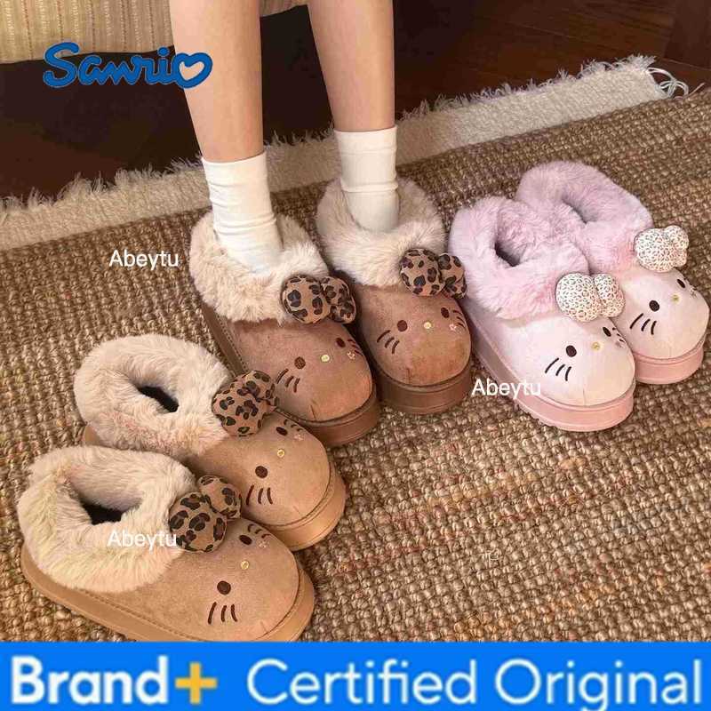 Sanrio Autumn Winter Hello Kitty Slippers For Women Plush Kawaii Cute Home Warm Cotton Slippers Cartoon Home Indoor Shoes Gifts H2512301111
