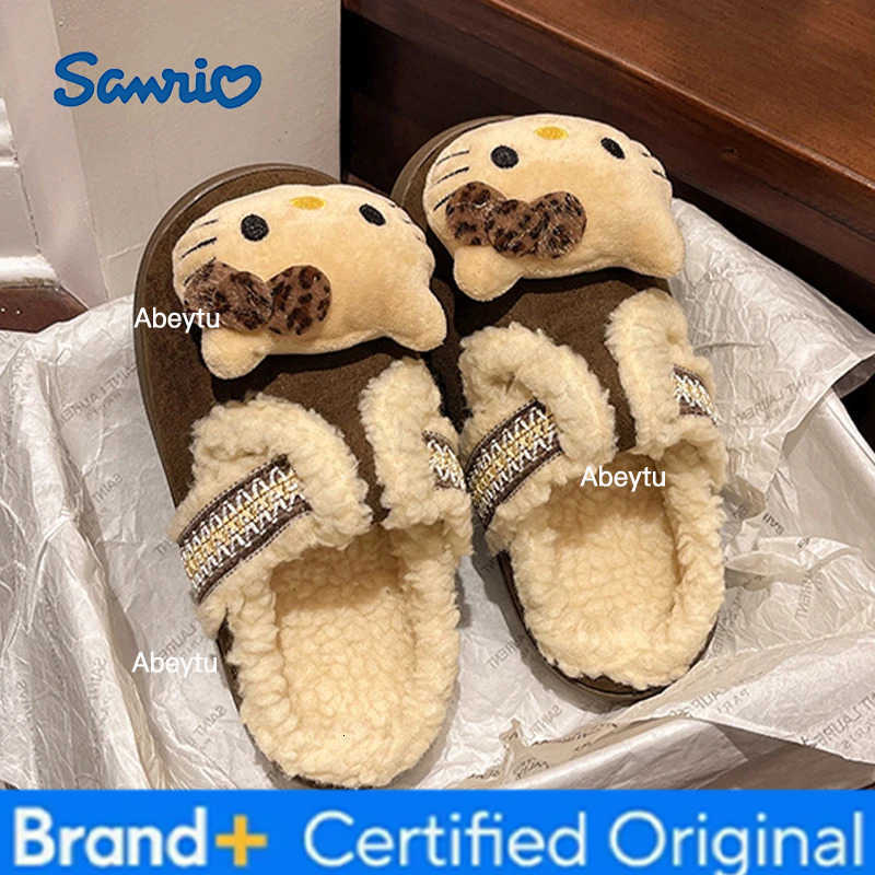 Sanrio Anime Hello Kitty Girls Plush Slippers Kawaii Autumn Winter Home Warm Cotton Slippers Cartoon Home Cute Indoor Shoes Gifts H251230
