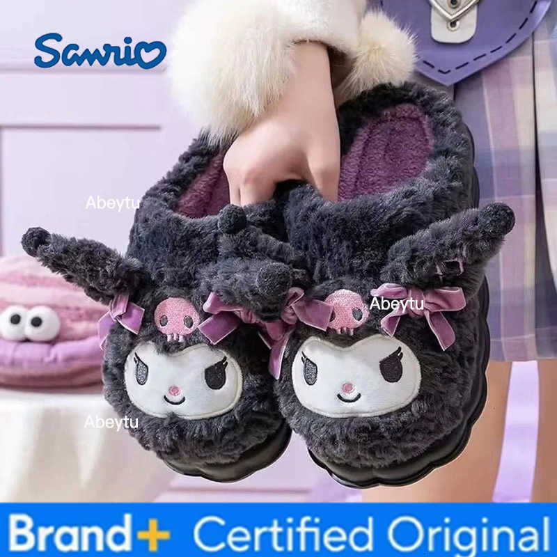 Sanrio New Kawaii Kuromi Cotton Slippers Cute Winter Home Slippers Thick Sole Keep Warm Cotton Shoes Xmas Gift For Girlfriend H2512301