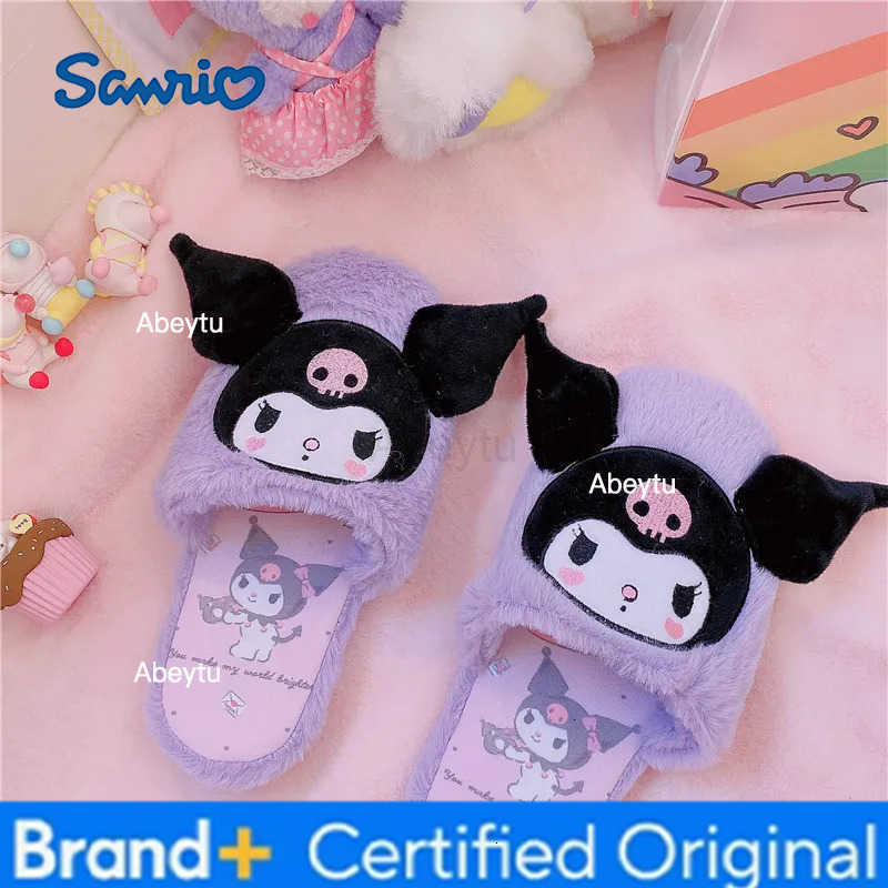 Sanrio Cartoon Japanese Anime Slippers Lolita Girl Warm Plush Home Slippers Lady Indoor Kawaii Flat Non-slip Gifts Lovely Pink Blue H251230