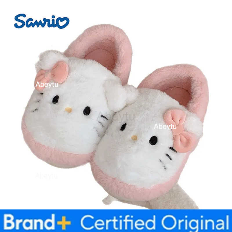 Sanrio Cartoon Women Plush Slippers Hello Kitty Home Anti Slip Autumn Winter Cute Girls Warm Home Indoor Cotton Slippers Gift H251230
