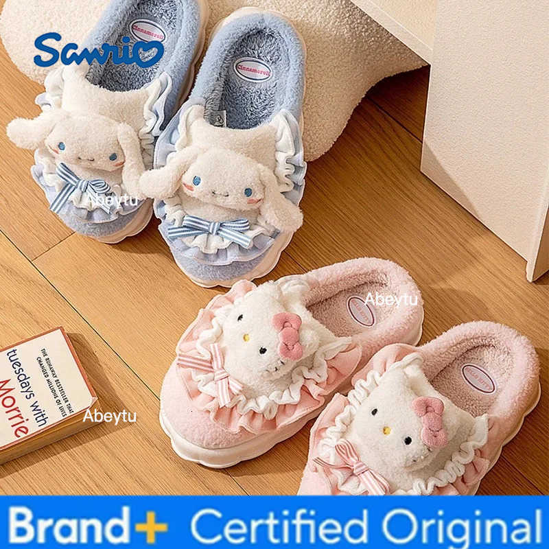 Sanrio Hello Kitty Fuzzy Slipper Anime Cartoon Cinnamoroll Kuromi My Melody Winter Plush Non Slip Slippers Cute Home Flat Shoes H251230