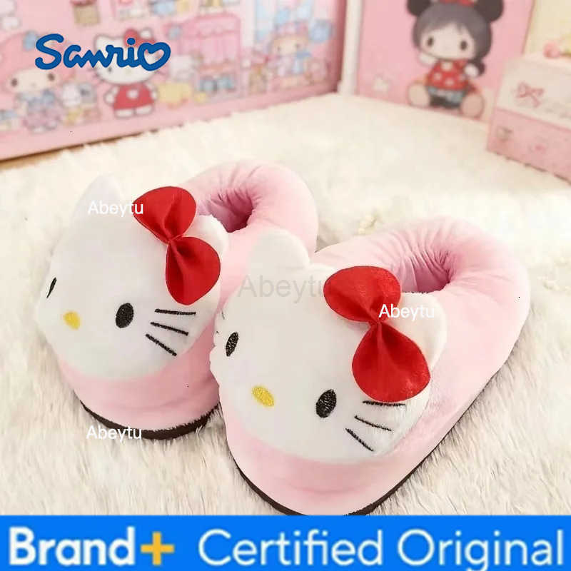 Sanrio Hello Kitty Cotton Plush Slippers Warm Anime Indoor Shoes for Girls Women Autumn Winter Home Comfort H251230