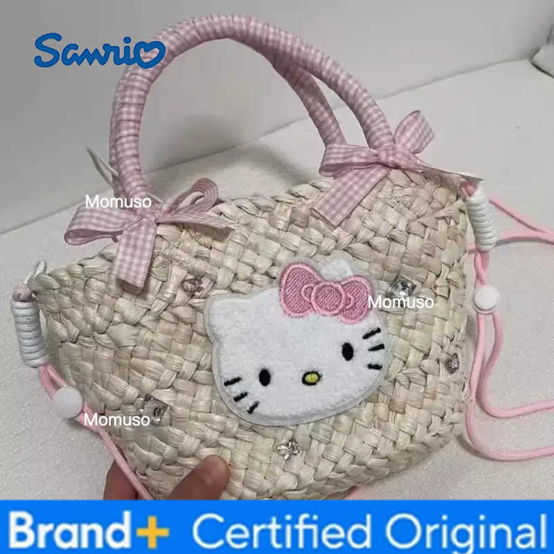 Sanrio Summer Lattice Handbag Anime Cartoon Cosmetic Bag Student Sweet Girl Portable Mobile Phone Bag Cloth Bags for Woman H251230