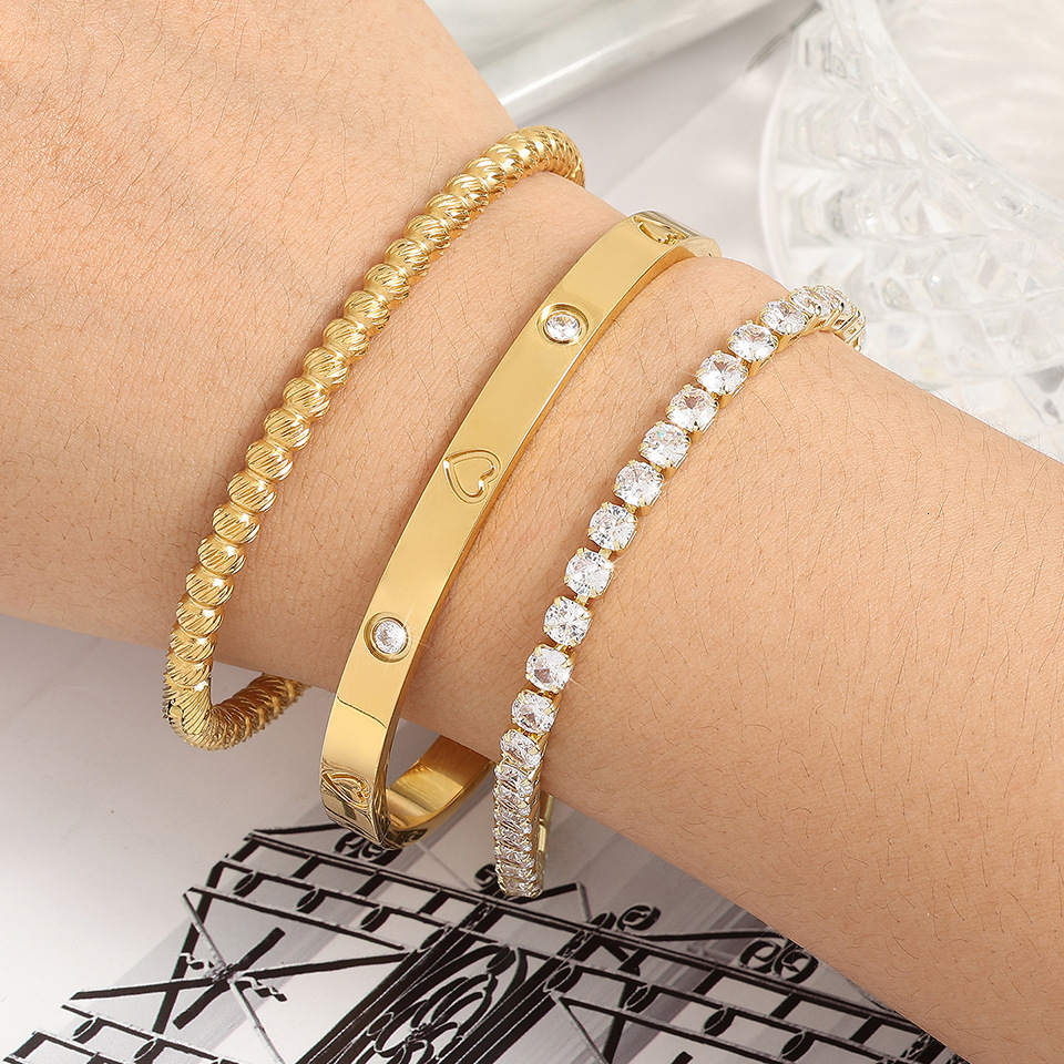 Luxury Brand Designer Jewelry RAKOL European And American Fashion Stainless Steel Heart Bracelet Set Wholesale Women's Light Luxury Bracelet Jewe