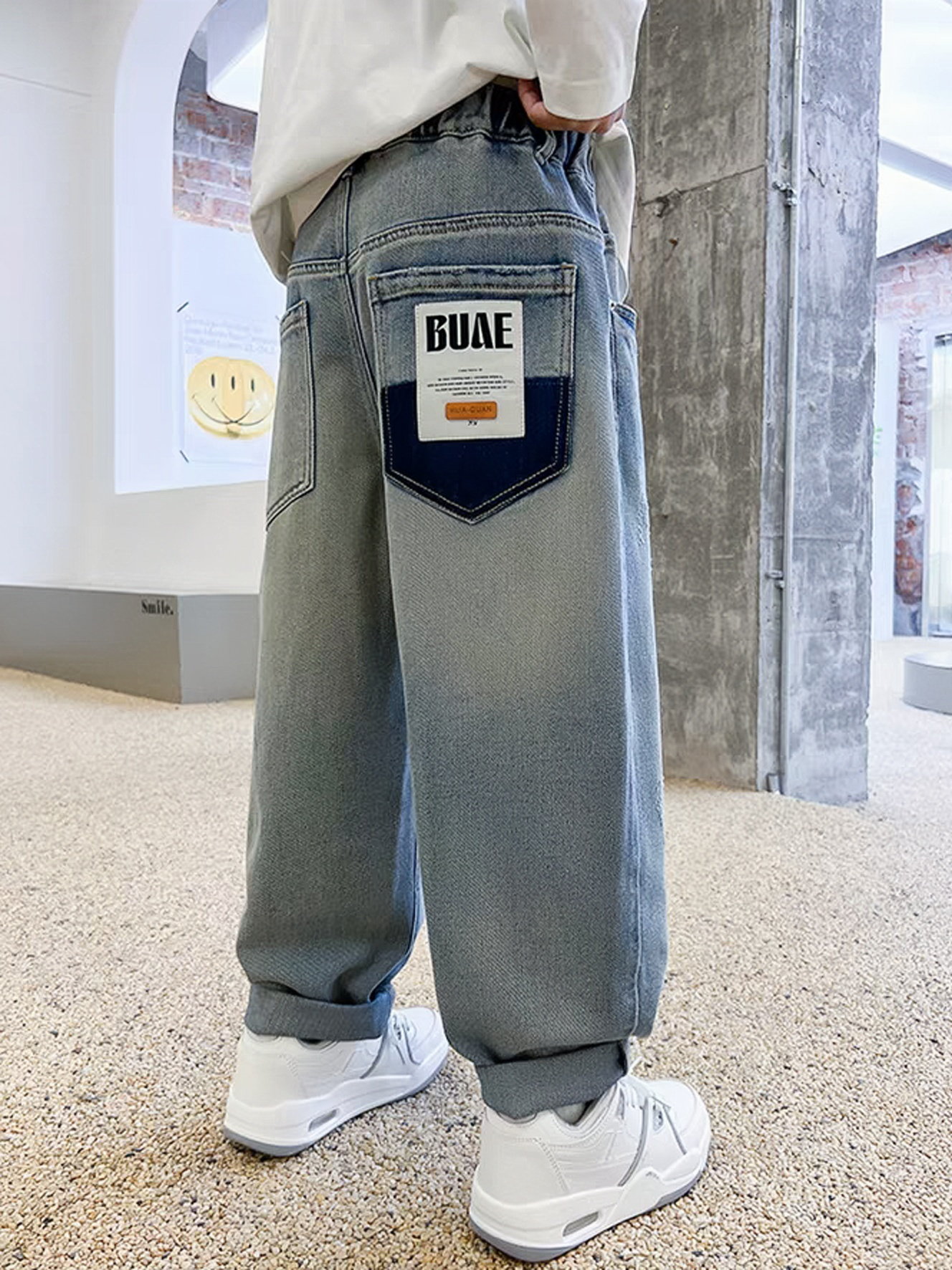 Boys' Spring and Autumn Vintage Casual Versatile Jeans Middle and Big Kids' New Straight Tube Light Color Trendy Western Soft Denim
