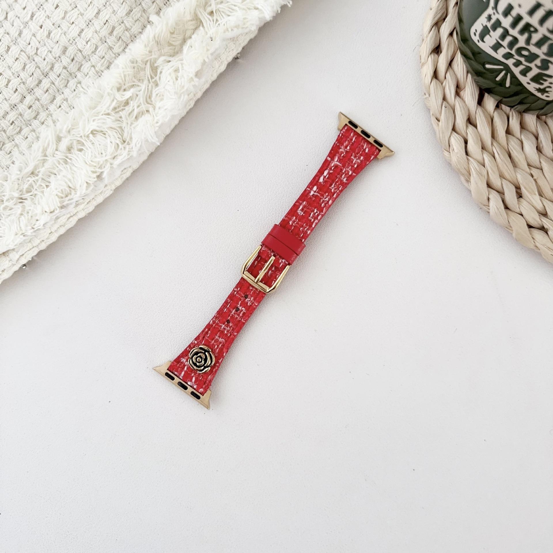 Compatible with Apple 10 Watch Band Autumn Winter Little Chanel Style Camellia Wool iWatch 11 Generation 98se