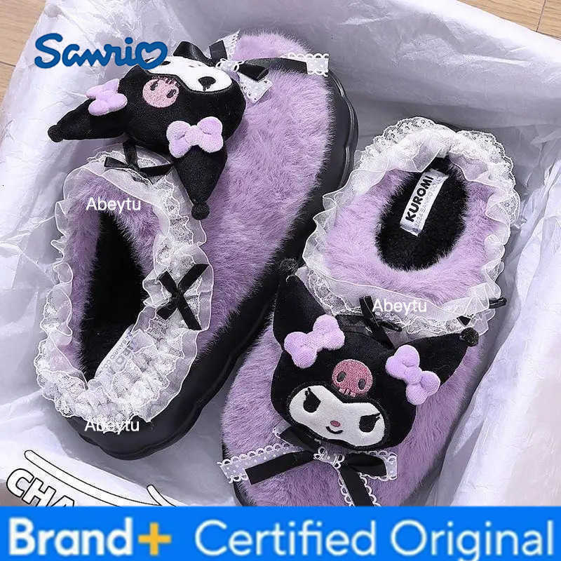 Sanrio New Sanrioed Hello Kittys Cotton Slippers Cartoon Kuromi Cinnamoro Cute Winter Indoor Home Slippers Thick Sole Warm Cotton Shoes H251230