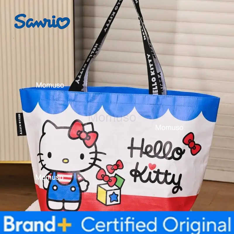 Sanrio Hello Kitty Family Series Woven Shopping Bags Folding Portable Shopping Bag Cartoon Anime Peripheral Shoulder Bag Gift for Girls H251230