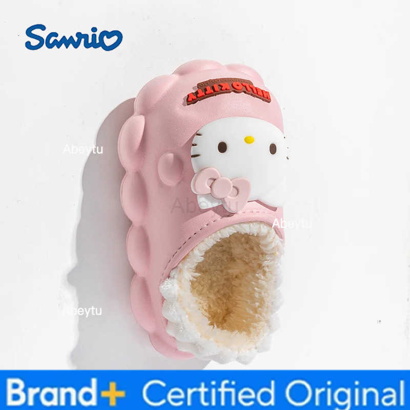 Sanrio HelloKitty Plush Cover Heel Warm Cotton Slippers Cartoon Cinnamoroll winter Kids Indoor Home Slippers Girl Gift H251230