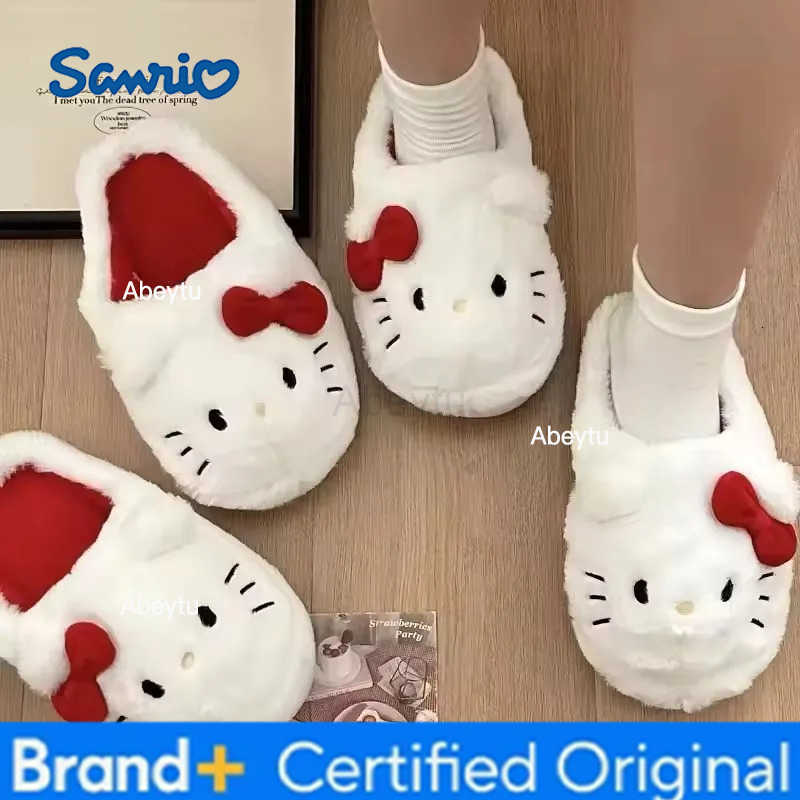 Sanrio Cute Plush Slippers Hello Kitty Cartoon Kawaii Student Autumn Winter Bedroom Soft Padded Plush Bedroom Aldult Shoes Girls Xmas H2512301